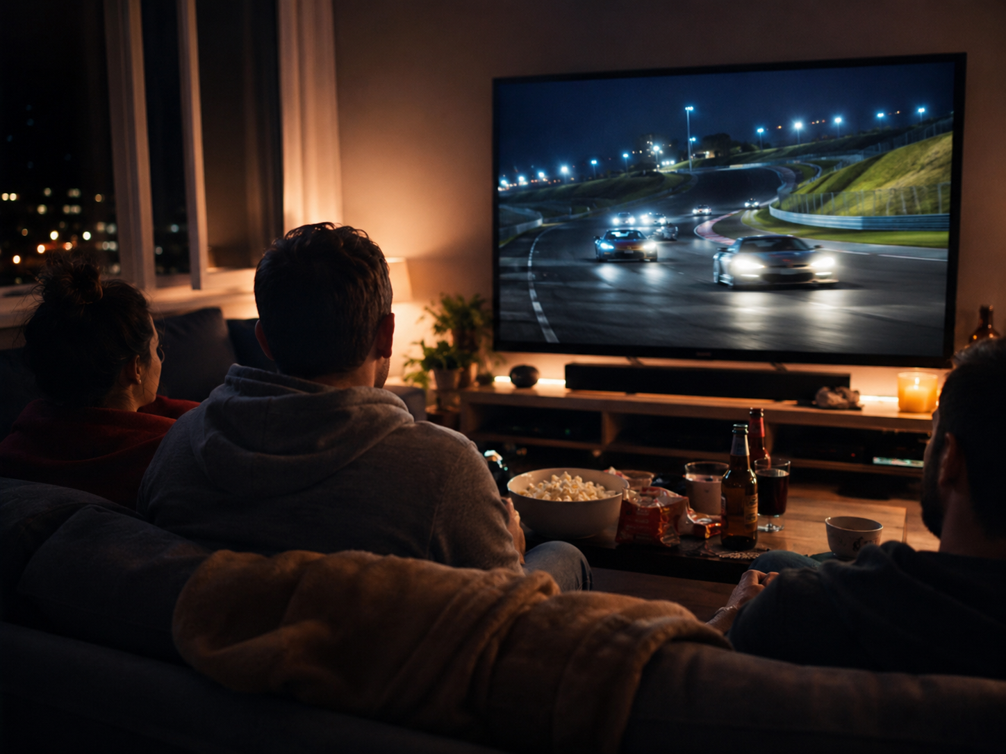 Motorsport-Fan schaut das 24h Nürburgring Rennen live auf Tablet und Fernseher