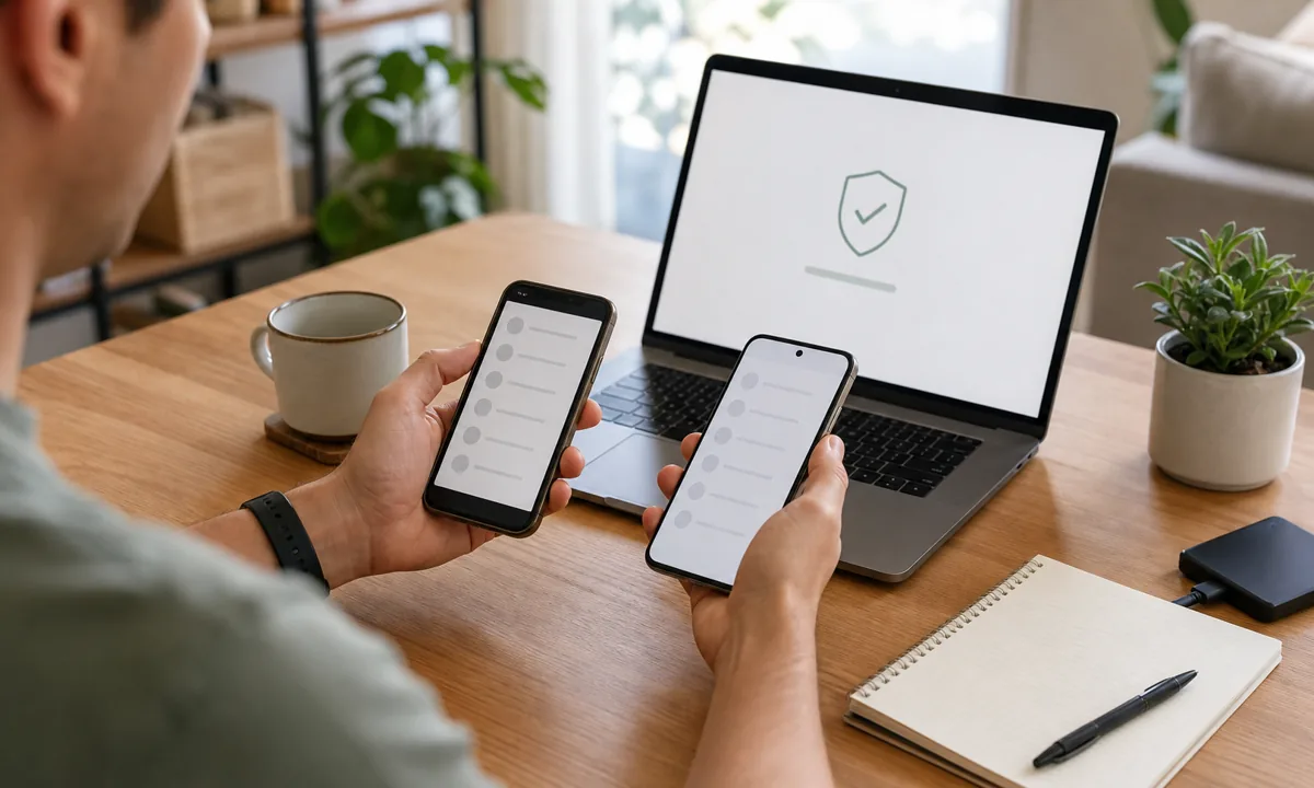 Person überträgt Authenticator-Einträge von einem alten auf ein neues Smartphone