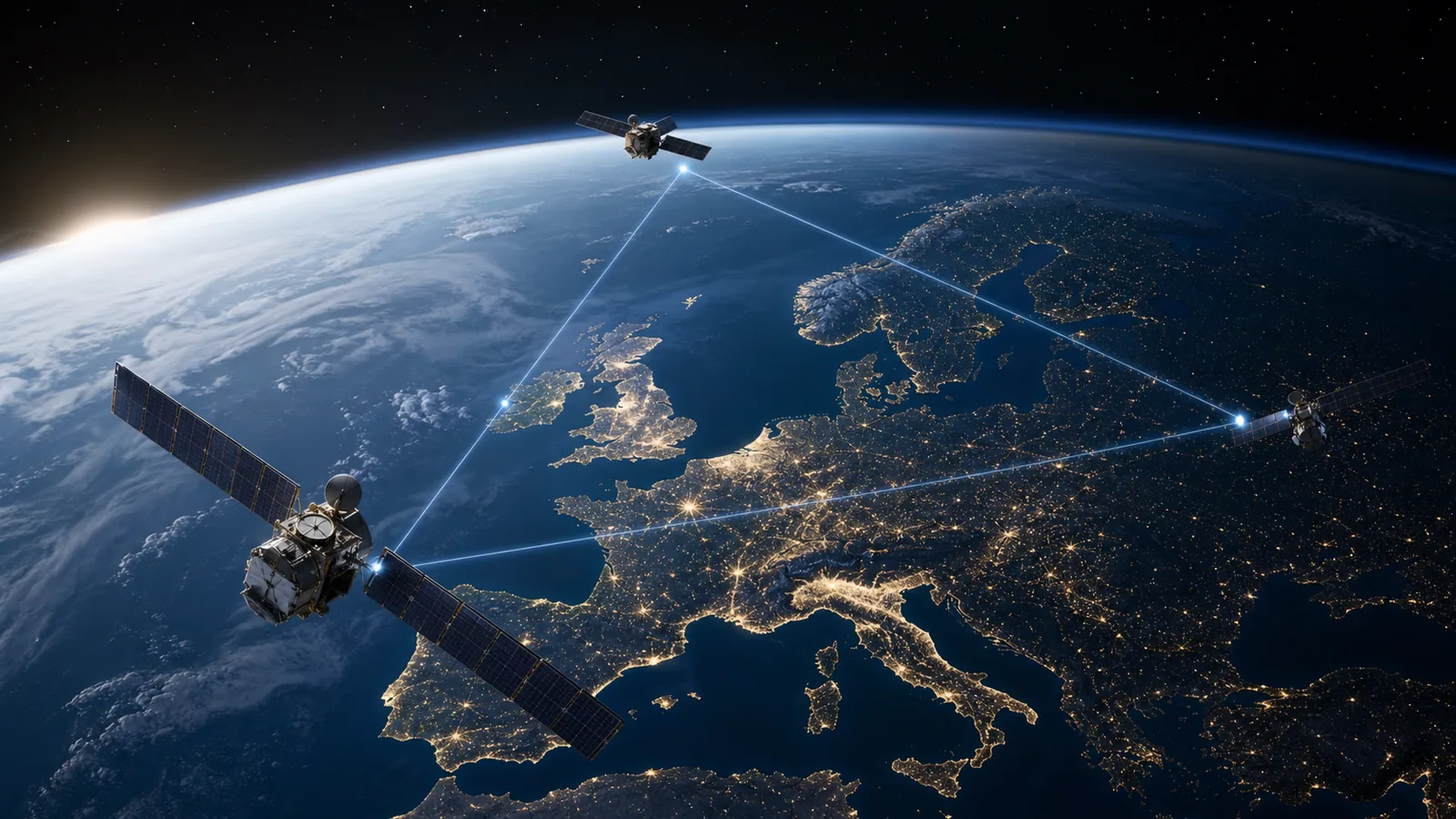 Europäisches Satellitennetz über Europa als Symbol für sichere Kommunikation