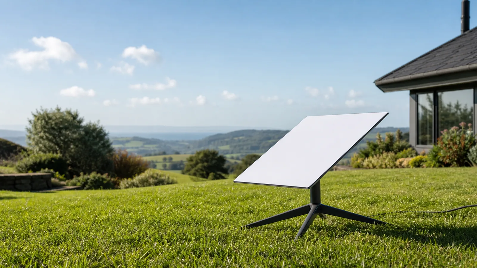 Satelliteninternet-Antenne unter freiem Himmel als Übersichtsmotiv für Starlink und Satelliteninternet