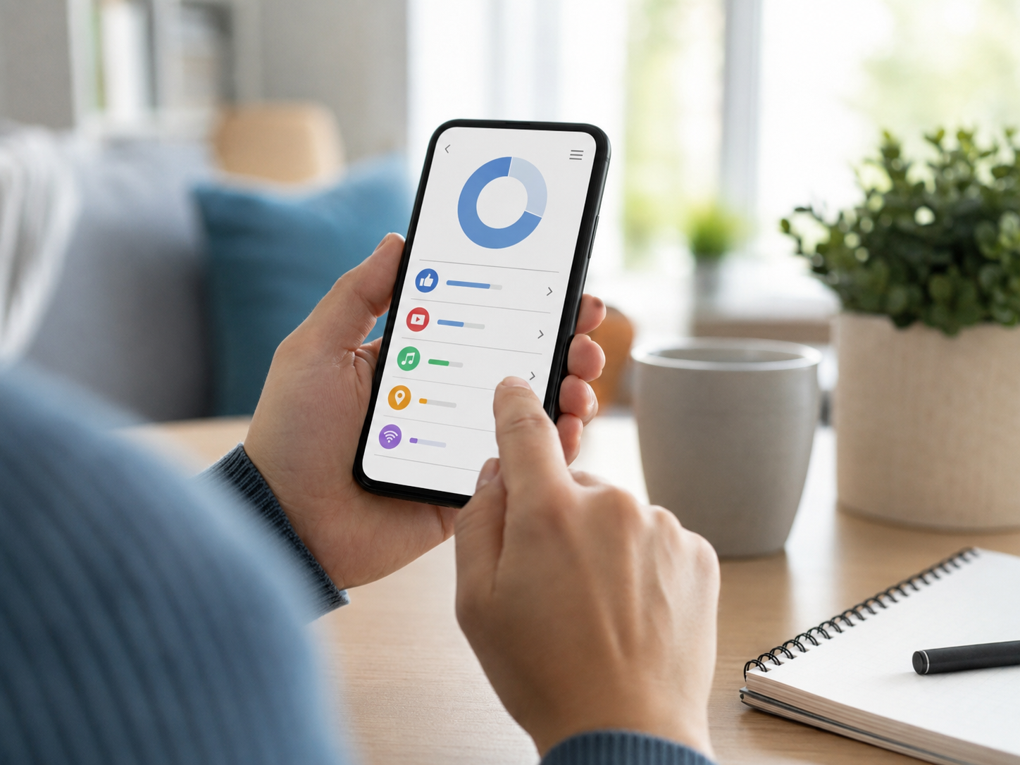 Person prüft mobiles Datenvolumen auf dem Smartphone